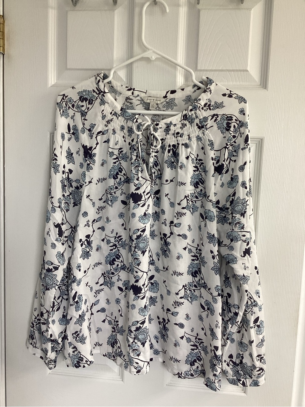 Lucky Brand White Tunic Top with Blue Floral Print